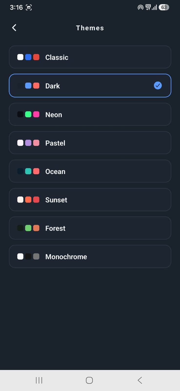 Calculator color theme picker
