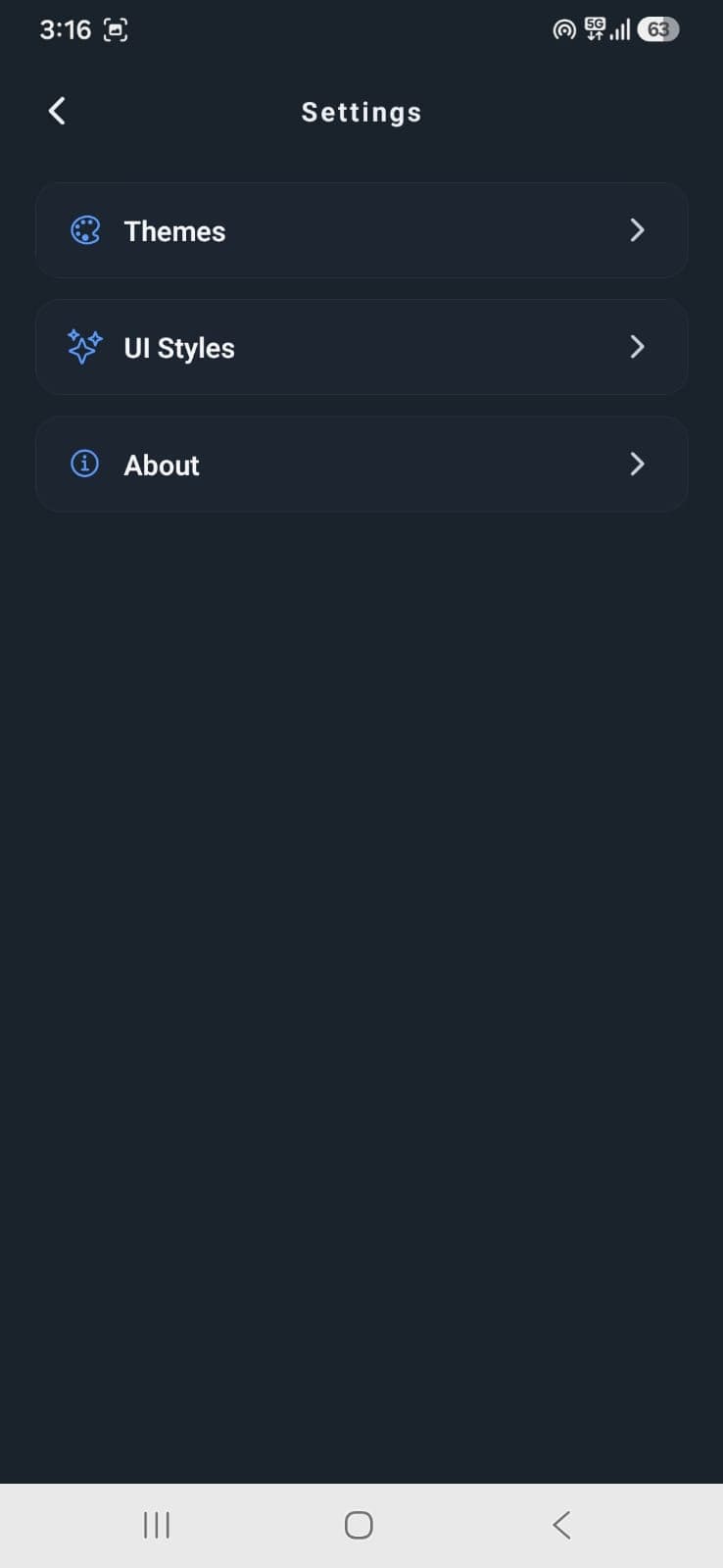 Calculator settings screen