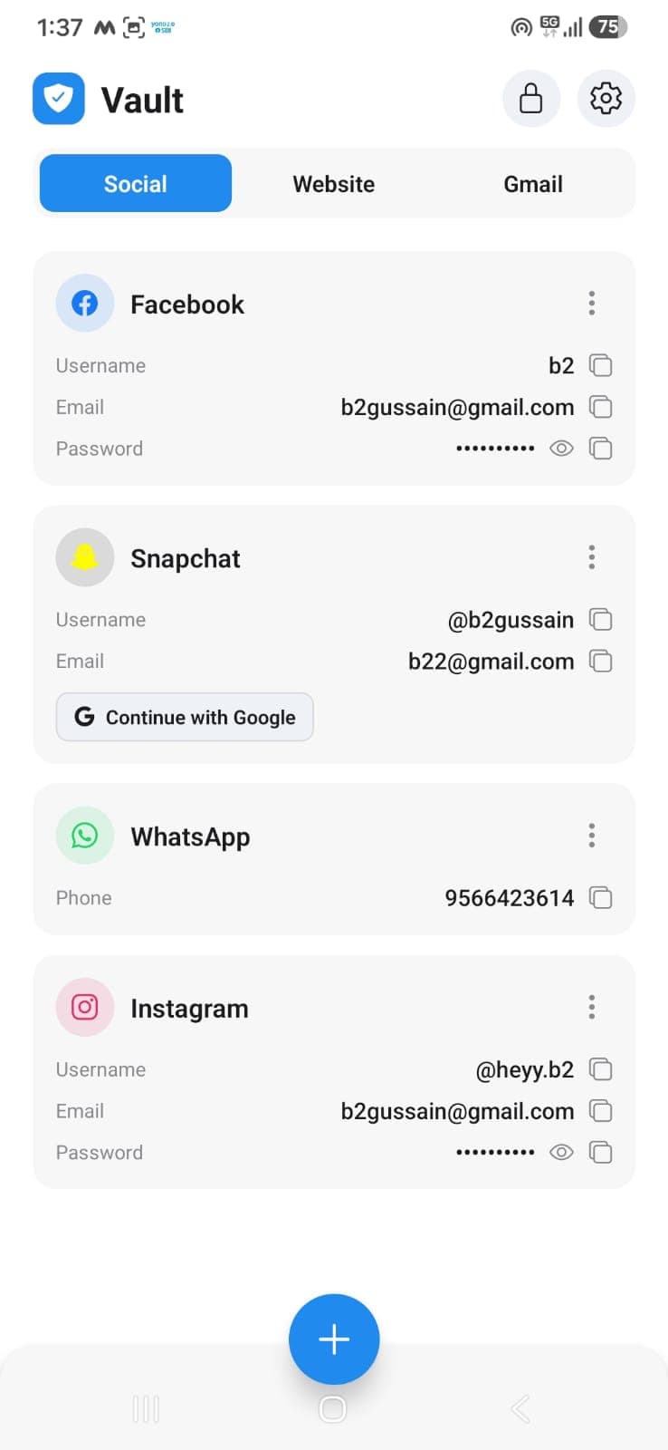 Vault password list screen