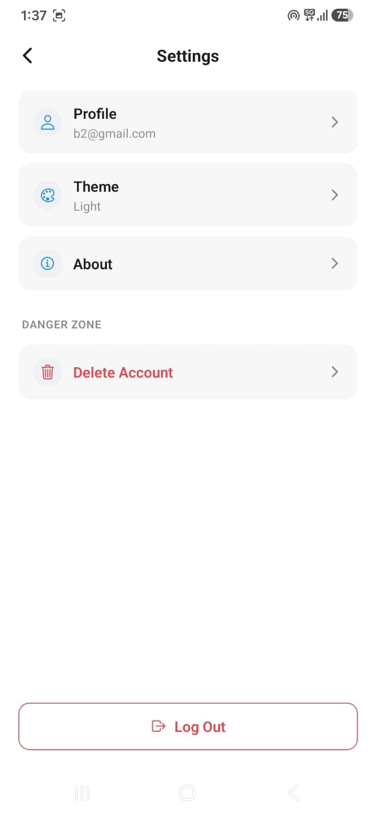 Vault settings screen