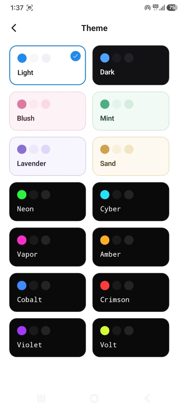 Vault theme picker with color options